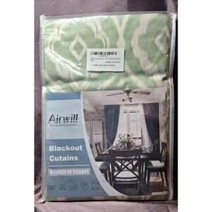 Airwill Linen Blackout Curtains Rod Pocket 52 x 84 Inch, 2 Panels, Green/White